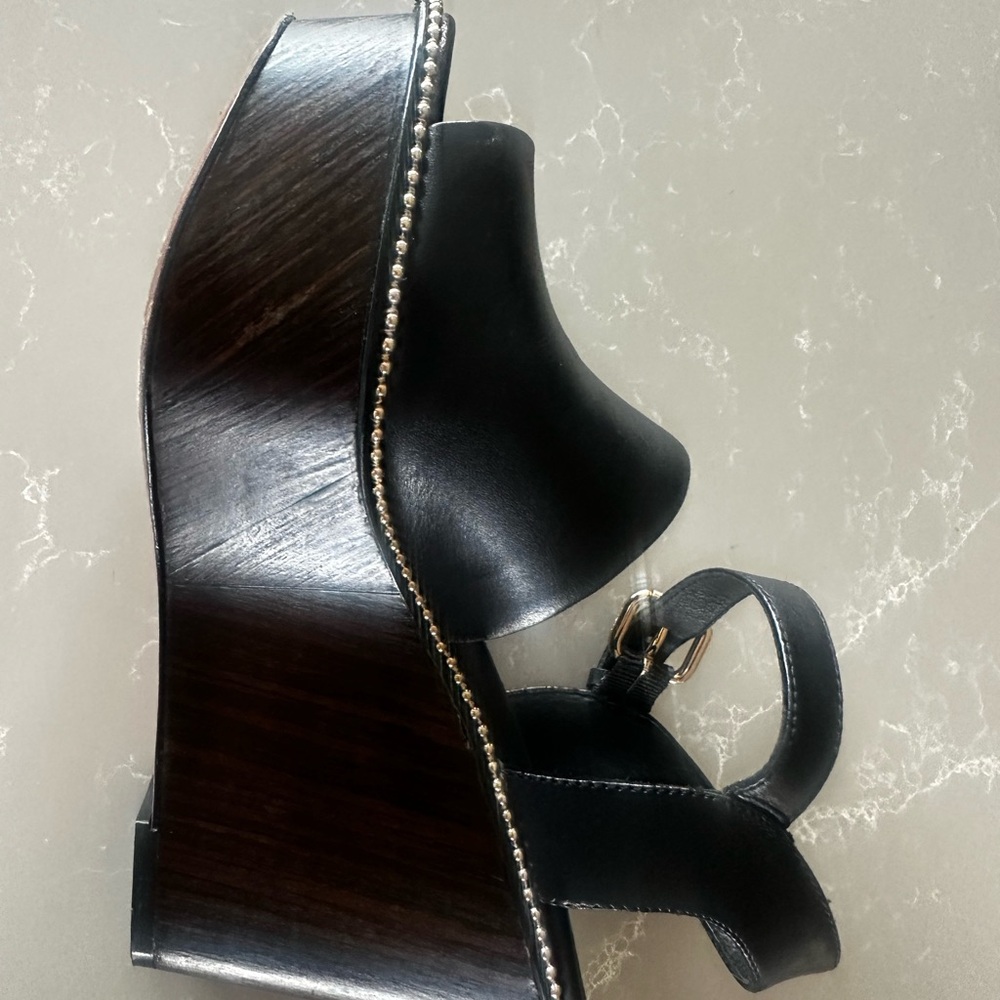 Coach Black Leather Wedge Sandals - Picture 2 of 6